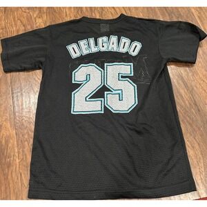 Miami Marlins Carlos Delgado #25 Black T Shirt Jersey Yunior Team Sz XL 18-20